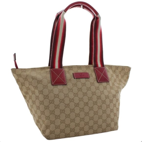 Authentic Gucci GG Monogram Medium Web Handle Bucket Tote - Picture 1 of 16